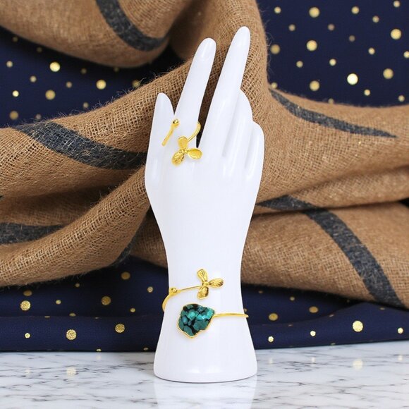 ๐Turkish Artisanal 18K Gold Plated Brass Statement Jewelry Set With Turquoise - Picture 4 of 11